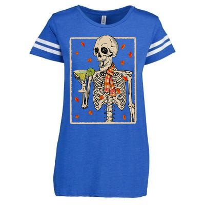 Skeleton Drinking Margarita Cocktail Fall Halloween Costume Enza Ladies Jersey Football T-Shirt