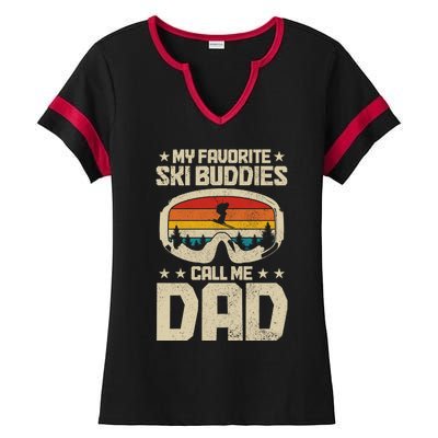 Ski Dad My Favourite Ski Buddies Call Me Dad Skiing Skier Cool Gift Ladies Halftime Notch Neck Tee