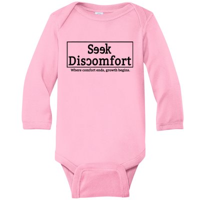 Seek Discomfort Motivational Quote Inspirational Change Baby Long Sleeve Bodysuit