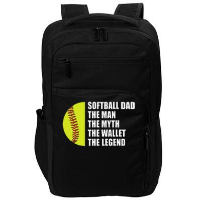 Softball Dad Man Myths Wallet Softball Fathers Day Impact Tech Backpack