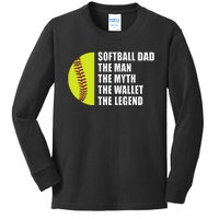 Softball Dad Man Myths Wallet Softball Fathers Day Kids Long Sleeve Shirt