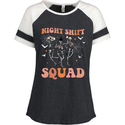 Skeleton Dancing Nurse Night Squad Shift Halloween Enza Ladies Jersey Colorblock Tee