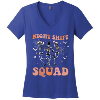 Skeleton Dancing Nurse Night Squad Shift Halloween Women's V-Neck T-Shirt