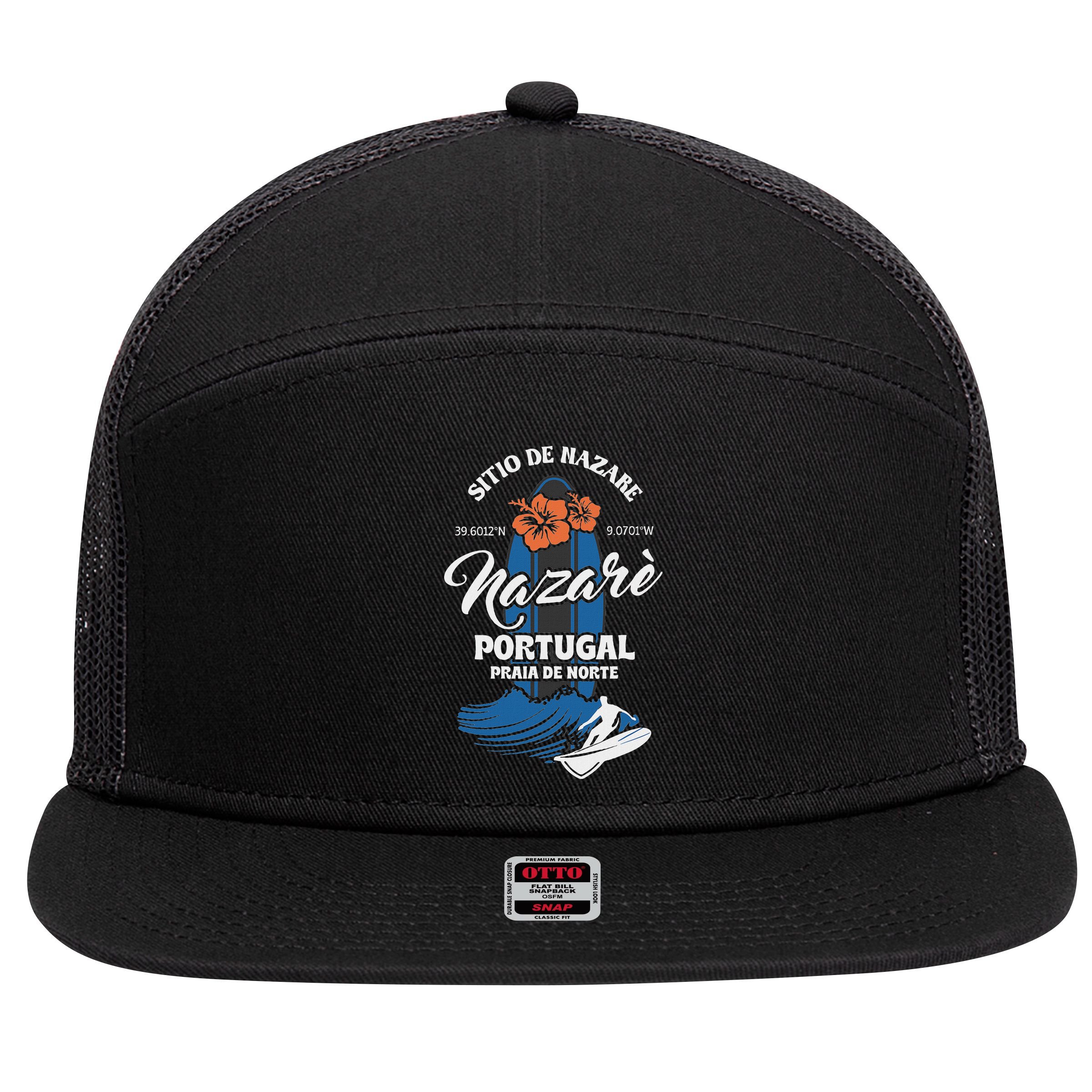 Sitio De Nazare Portugal Beach Surfing Souvenir Surfer 7 Panel Mesh Trucker Snapback Hat