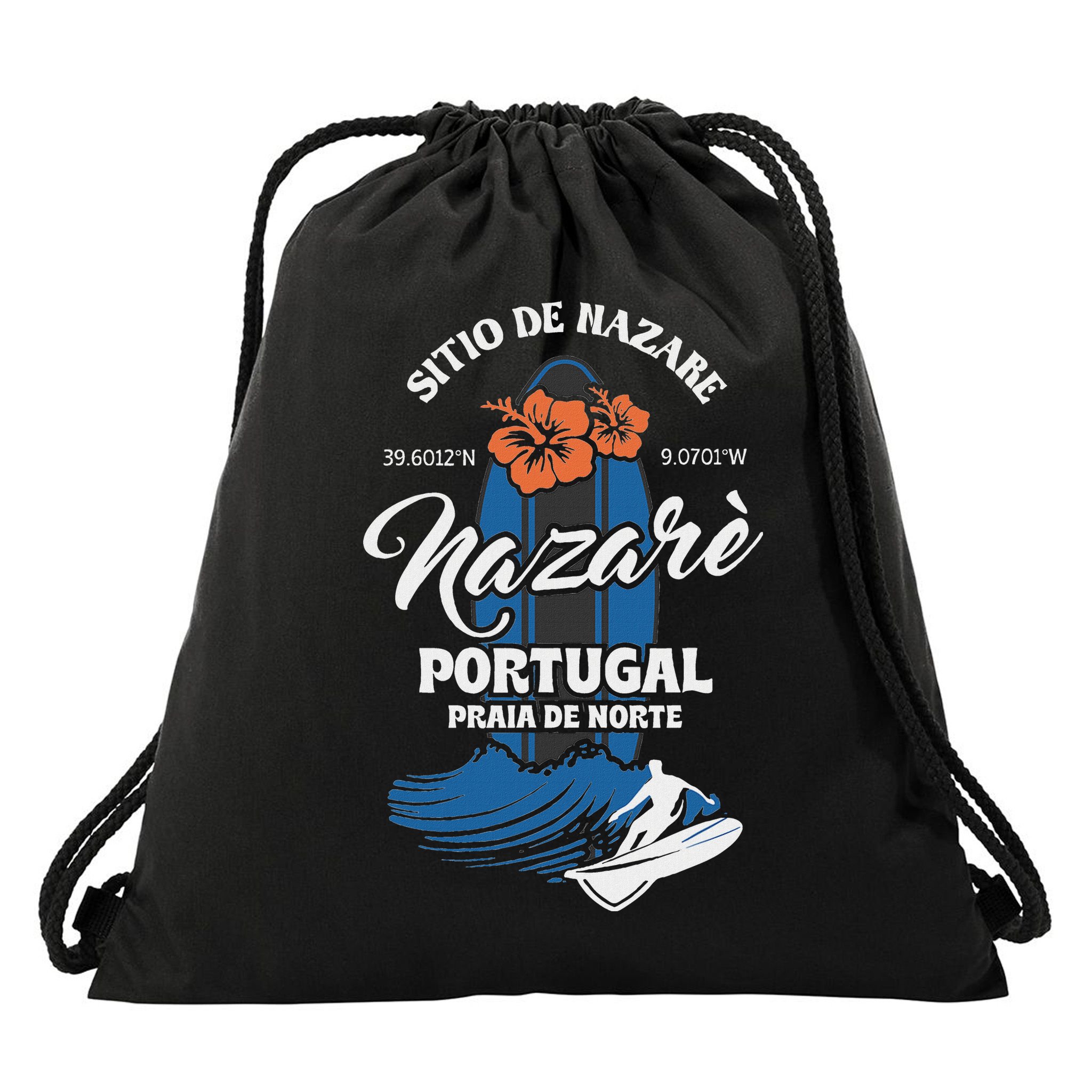 Sitio De Nazare Portugal Beach Surfing Souvenir Surfer Drawstring Bag