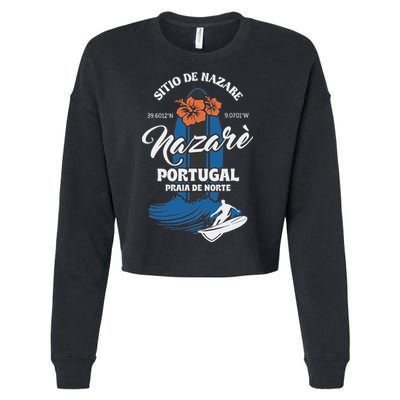 Sitio De Nazare Portugal Beach Surfing Souvenir Surfer Cropped Pullover Crew