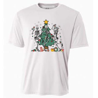 Skeleton Dancing Nurse Christmas Cooling Performance Crew T-Shirt