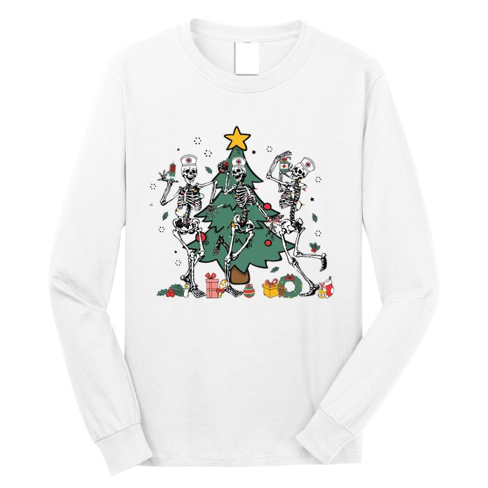 Skeleton Dancing Nurse Christmas Long Sleeve Shirt