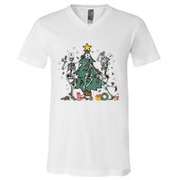 Skeleton Dancing Nurse Christmas V-Neck T-Shirt