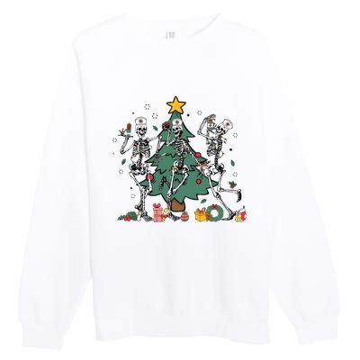 Skeleton Dancing Nurse Christmas Premium Crewneck Sweatshirt