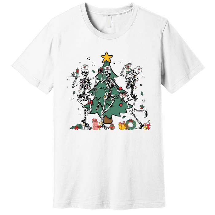 Skeleton Dancing Nurse Christmas Premium T-Shirt