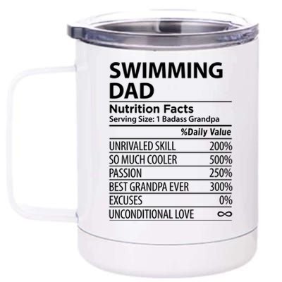 Swimming Dad Nutrition Facts Funny Swimming Dad Gift 12 oz Stainless Steel Tumbler Cup