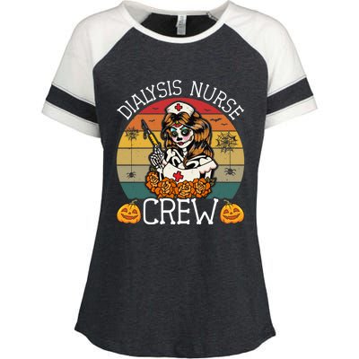 Skeleton Dialysis Nurse Crew Funny Vintage Halloween Nurses Cute Gift Enza Ladies Jersey Colorblock Tee