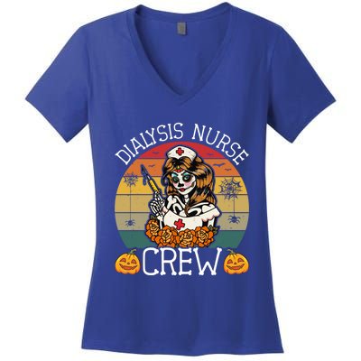 Skeleton Dialysis Nurse Crew Funny Vintage Halloween Nurses Cute Gift Women's V-Neck T-Shirt