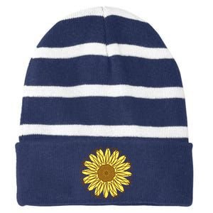 Sunflower Drawing Nature Striped Beanie with Solid Band