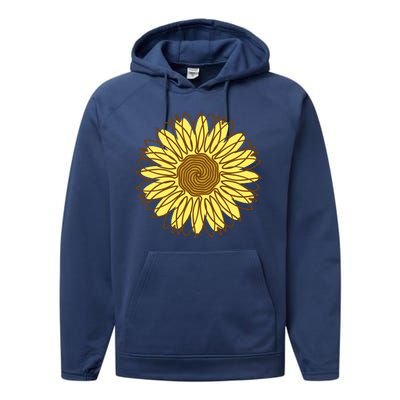 Sunflower Drawing Nature Performance Fleece Hoodie