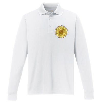 Sunflower Drawing Nature Performance Long Sleeve Polo