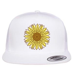 Sunflower Drawing Nature Flat Bill Trucker Hat