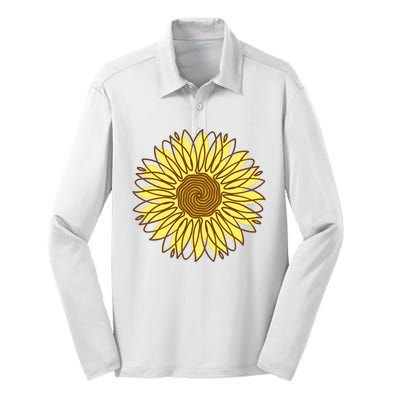 Sunflower Drawing Nature Silk Touch Performance Long Sleeve Polo