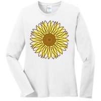 Sunflower Drawing Nature Ladies Long Sleeve Shirt