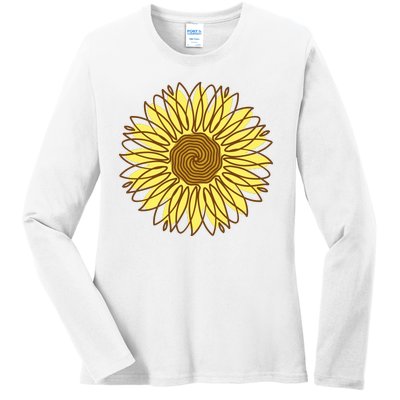 Sunflower Drawing Nature Ladies Long Sleeve Shirt