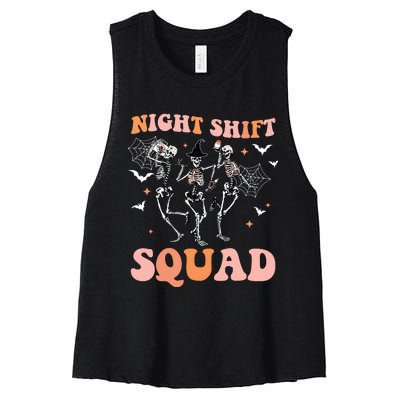 Skeleton Dancing Nurse Night Squad Shift Halloween Women's Racerback Cropped Tank