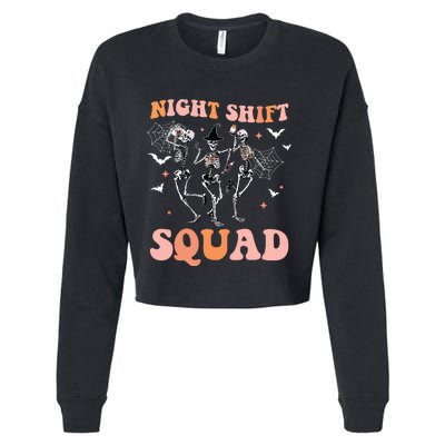 Skeleton Dancing Nurse Night Squad Shift Halloween Cropped Pullover Crew