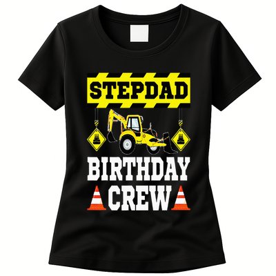 Step Dad Of the Birthday Crew Construction Family Matching Womens T-Shirt