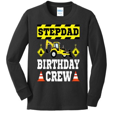 Step Dad Of the Birthday Crew Construction Family Matching Kids Long Sleeve Shirt