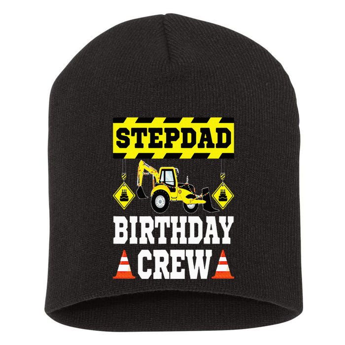 Step Dad Of the Birthday Crew Construction Family Matching Short Acrylic Beanie