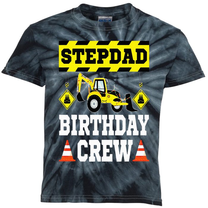 Step Dad Of the Birthday Crew Construction Family Matching Kids Tie-Dye T-Shirt