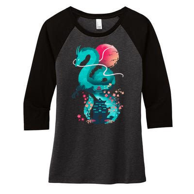 Spirit Dragon Of The River Women's Tri-Blend 3/4-Sleeve Raglan Shirt