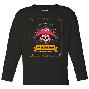 Skull Day Of The Dead Dia De Los Muertos Flowers Gift Toddler Long Sleeve Shirt