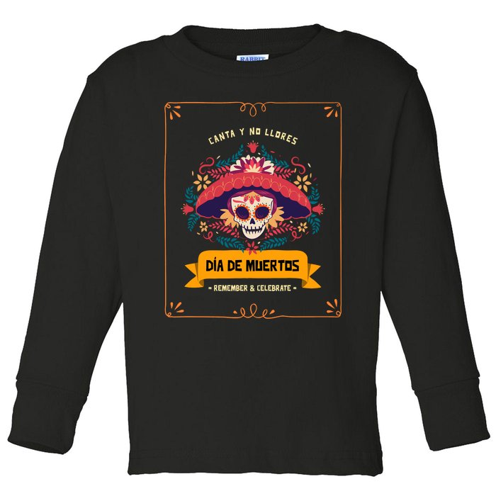 Skull Day Of The Dead Dia De Los Muertos Flowers Gift Toddler Long Sleeve Shirt