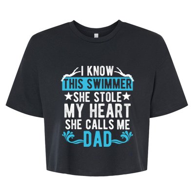 Swim Dad Of A Swimmer Dad Swimming Father Of A Swimmer Cool Gift Bella+Canvas Jersey Crop Tee