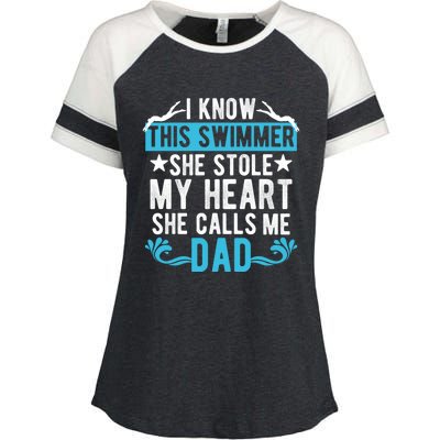 Swim Dad Of A Swimmer Dad Swimming Father Of A Swimmer Cool Gift Enza Ladies Jersey Colorblock Tee