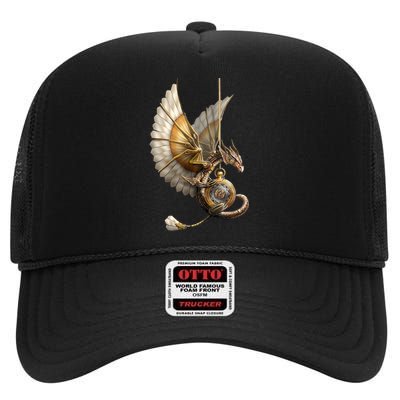 Steampunk Dragon On Watch Vintage High Crown Mesh Back Trucker Hat