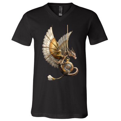 Steampunk Dragon On Watch Vintage V-Neck T-Shirt