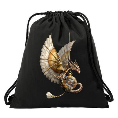 Steampunk Dragon On Watch Vintage Drawstring Bag