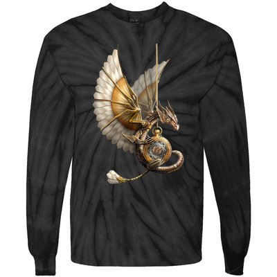 Steampunk Dragon On Watch Vintage Tie-Dye Long Sleeve Shirt