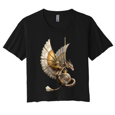 Steampunk Dragon On Watch Vintage Women's Crop Top Tee