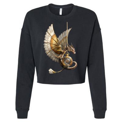 Steampunk Dragon On Watch Vintage Cropped Pullover Crew