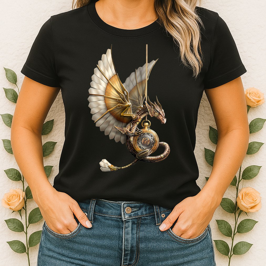 Steampunk Dragon On Watch Vintage Womens T-Shirt
