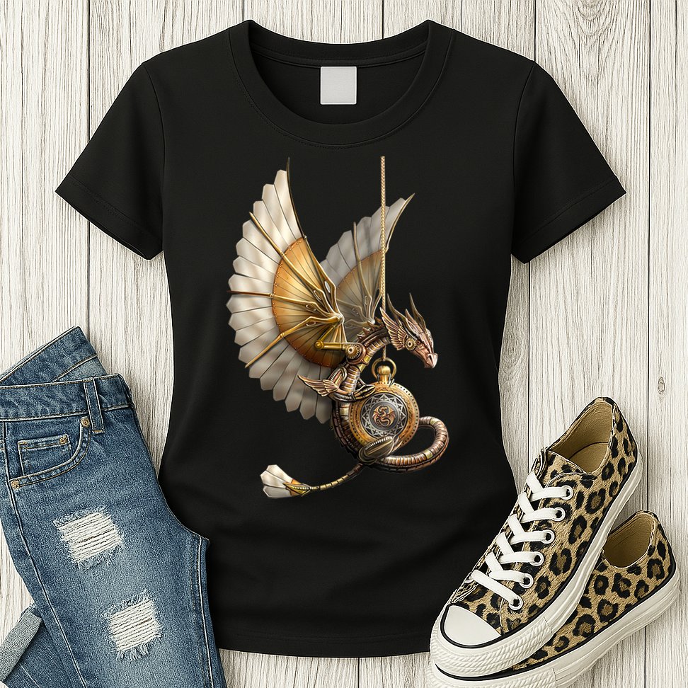 Steampunk Dragon On Watch Vintage Womens T-Shirt