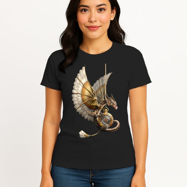 Steampunk Dragon On Watch Vintage Womens T-Shirt