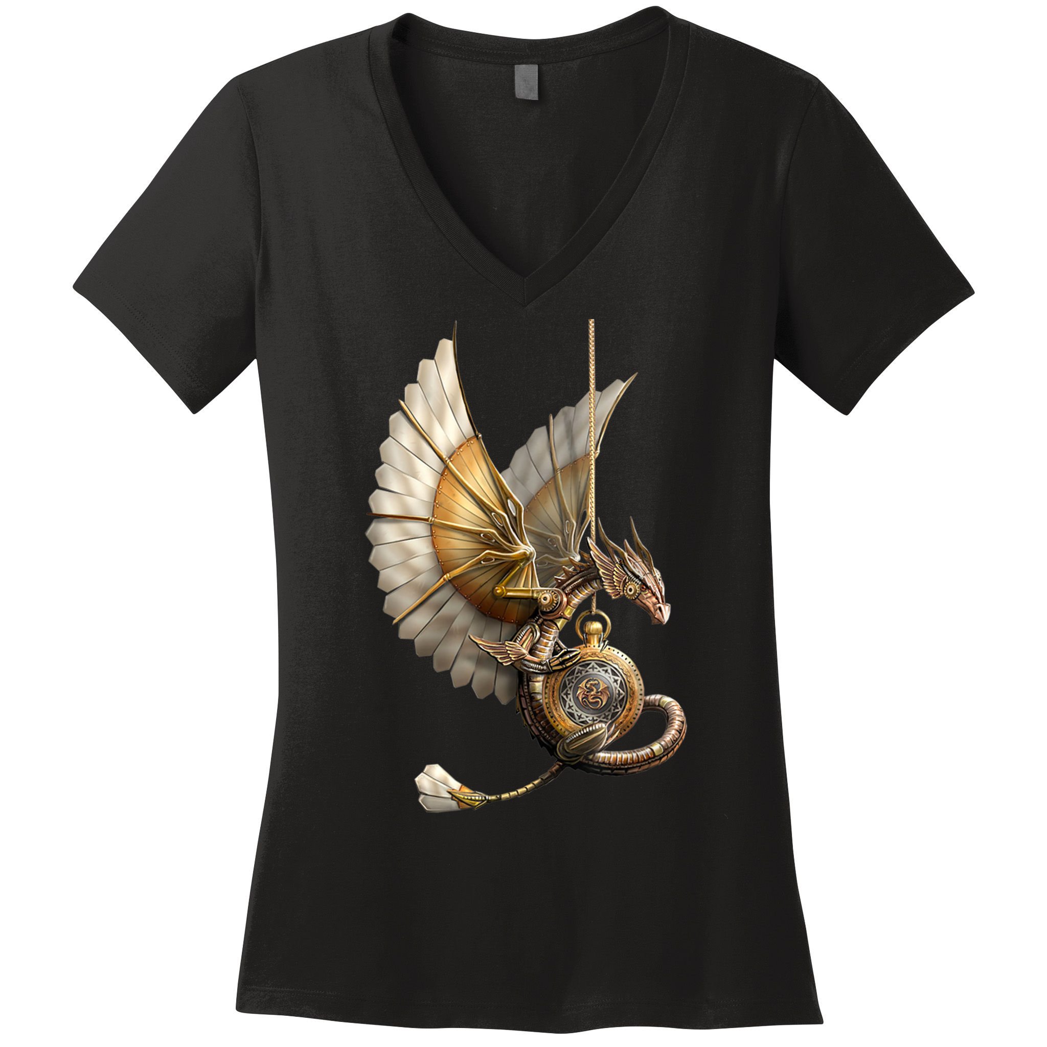 Steampunk Dragon On Watch Vintage Women's V-Neck T-Shirt