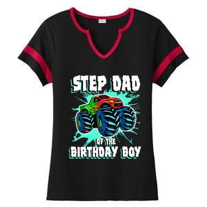 Step Dad Of The Birthday Boy Monster Truck Birthday Party Ladies Halftime Notch Neck Tee