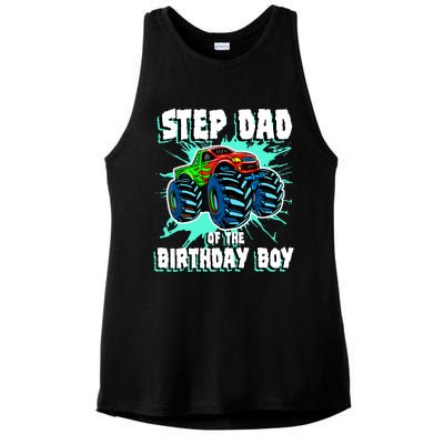 Step Dad Of The Birthday Boy Monster Truck Birthday Party Ladies PosiCharge Tri-Blend Wicking Tank