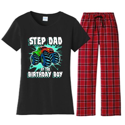 Step Dad Of The Birthday Boy Monster Truck Birthday Party Women's Flannel Pajama Set