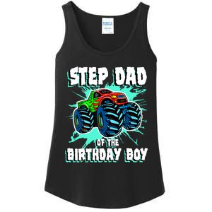 Step Dad Of The Birthday Boy Monster Truck Birthday Party Ladies Essential Tank